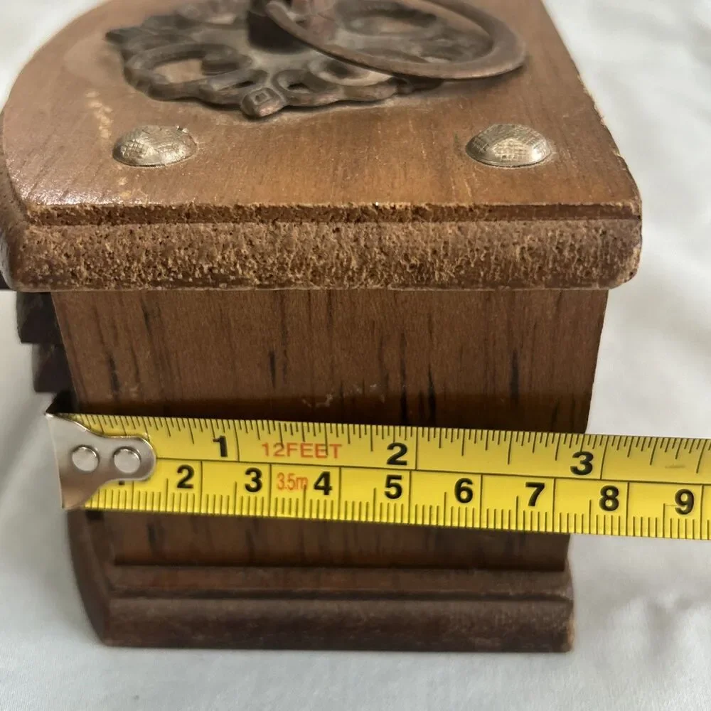 Vtg Wood & Cork Coaster Set of 8 Wood Caddy Carrier Brass Accents Boho Barware